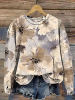 Vintage Flower Art Print Casual Cotton Sweatshirt