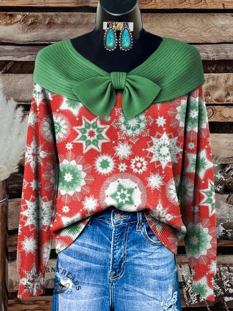 Women's Christmas Colors Snowflake Print Casual Cotton Shirt