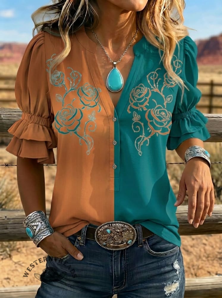 Women's Retro Art Puff Sleeve Casual Shirt