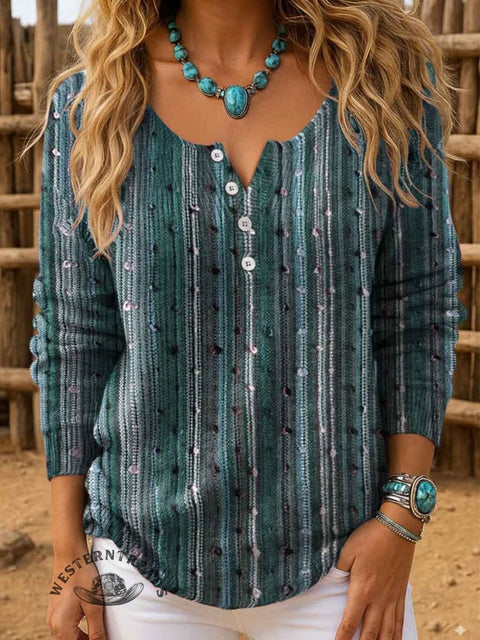 Stripes Art Print Buttoned Cardigan Sweater