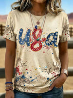 Vintage USA Art Print Casual Short Sleeve T-shirt