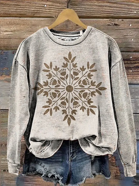 Retro Snow Print Casual Cotton Sweatshirt