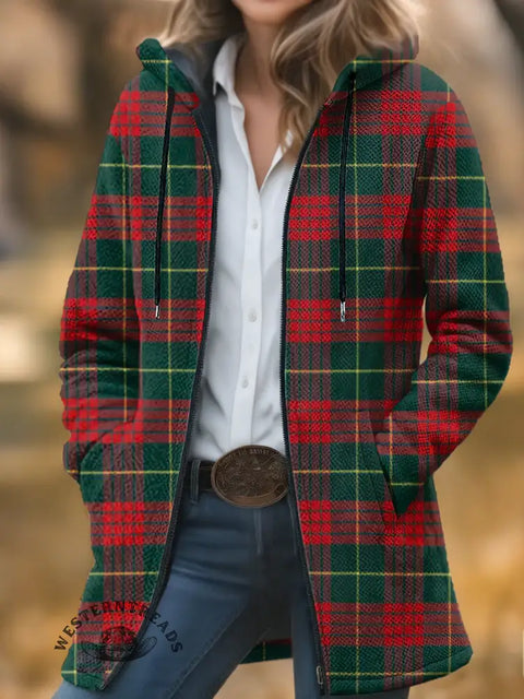 Plaid Print Unisex Plush Thick Long-Sleeved Cardigan Coat