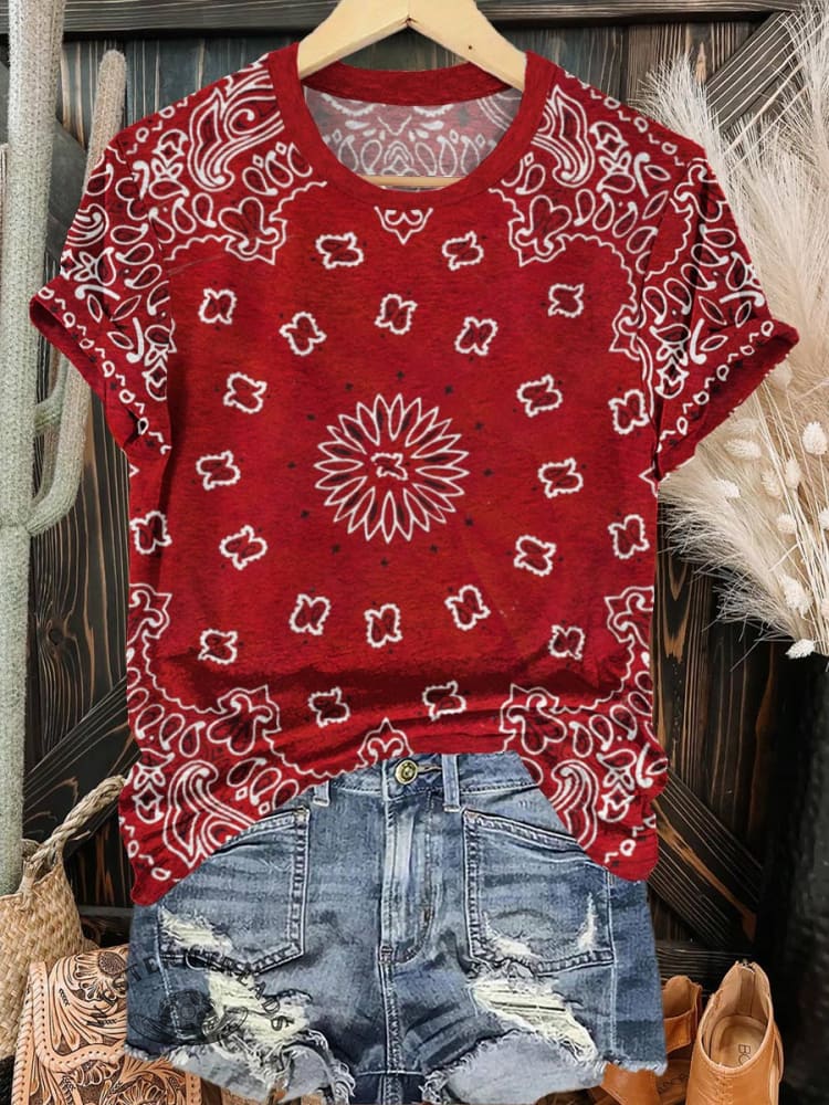Red Paisley Print T-shirt