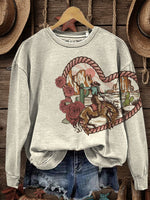 Vintage Western Art Print Casual Cotton Sweatshirt