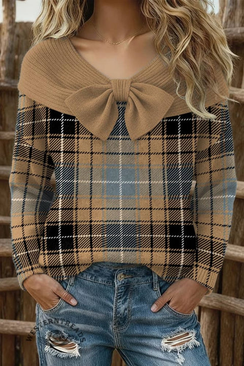 Women's Checkered Print Casual Cotton Sweater