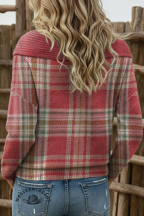 Women's Checkered Print Casual Cotton Sweater