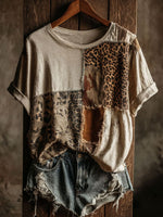Leopard Art Print Casual Short Sleeve T-shirt