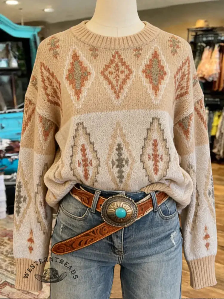 Vintage Aztec Art Print Casual Sweater