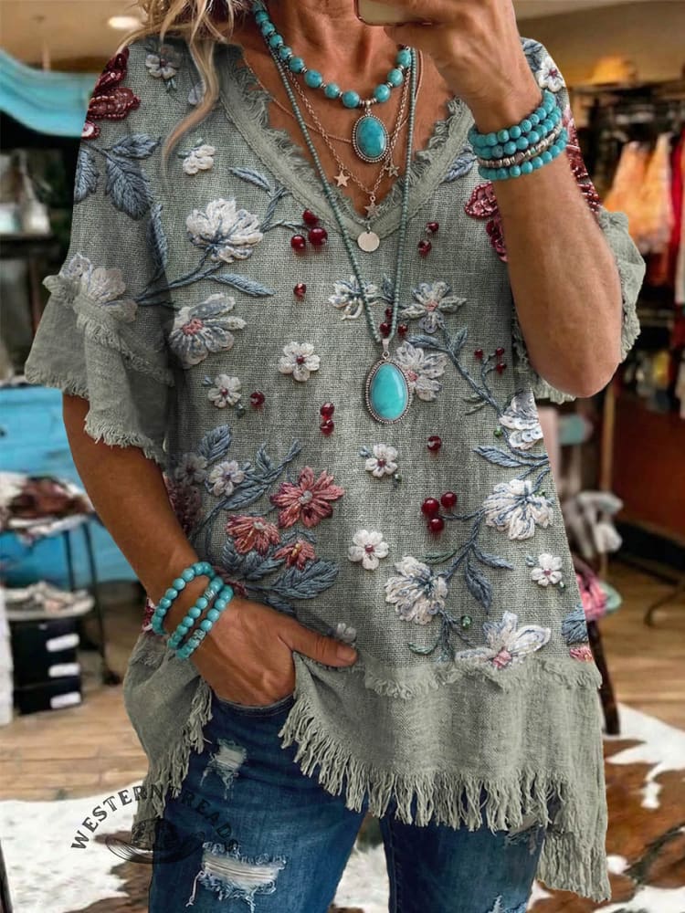 Vintage ArtPatchwork Cotton And Linen Shirt
