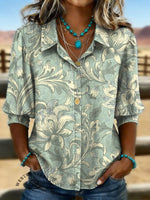 Vintage Western Print Casual Cotton Shirt