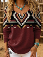 Retro Aztec Art Print Buttoned Cardigan Sweater