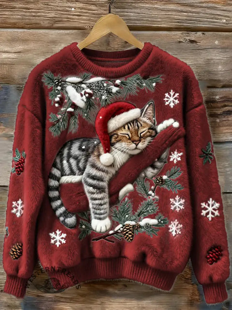 Women's Christm Art Print Cozy Plush Sweater