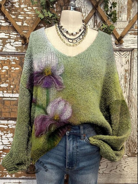 Women's Art Print Casual Pullover Sweater