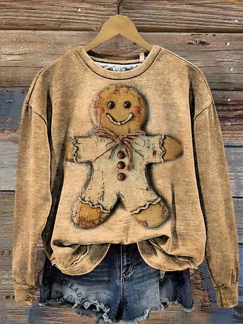 Gingerbread Man Retro Casual Cotton Sweatshirt
