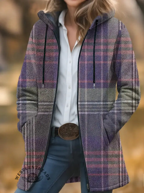 Retro Plaid Print Unisex Plush Thick Long-sleeved Sweater Cardigan Coat