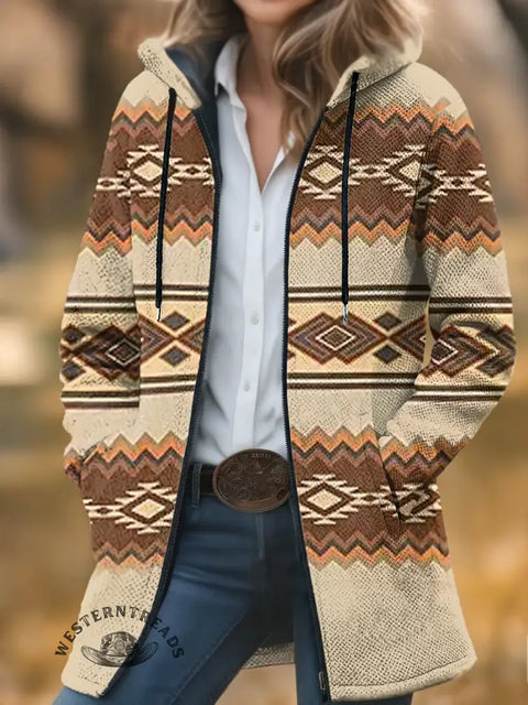 Retro Stripe Unisex Plush Thick Long-sleeved Cardigan Coat