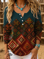 Aztec Art Print Buttoned Cardigan Sweater