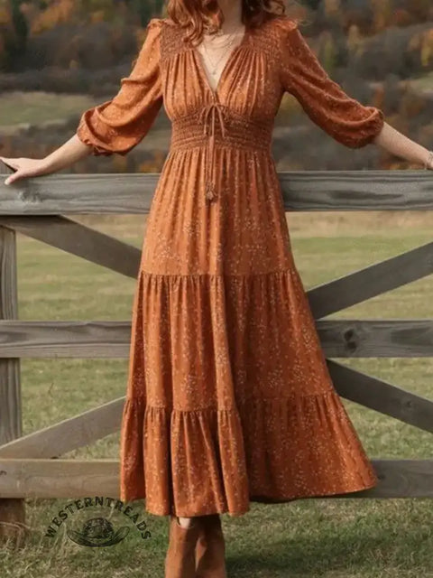 Women's Floral Print V-Neck Cotton Dress