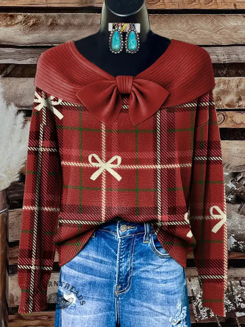 Retro Christmas Art Print Buttoned Cardigan Sweater