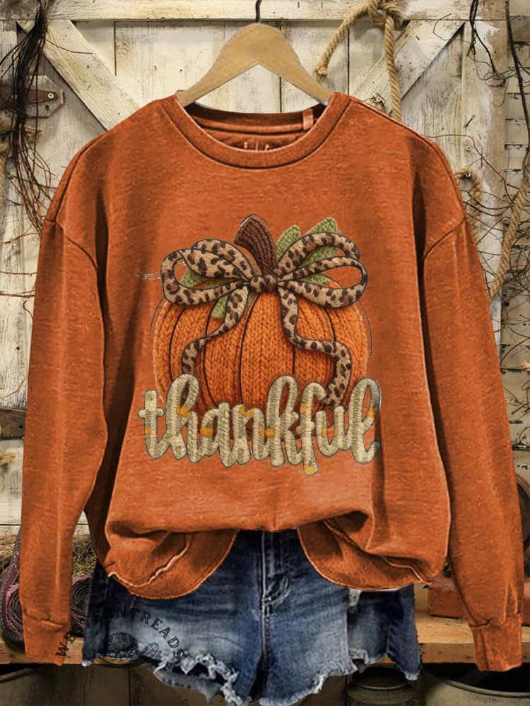 Vintage Pumpkin Print Casual Sweatshirt