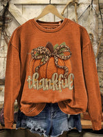 Vintage Pumpkin Print Casual Sweatshirt