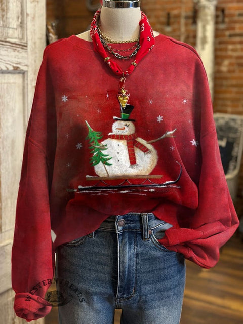 Christmas Print Casual Cotton Sweatshirt