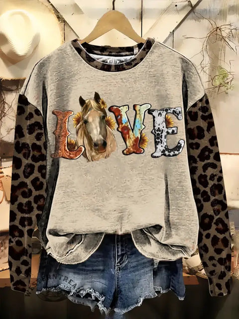Cowboy LIVE Text Print Casual Cotton Sweatshirt