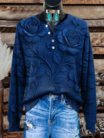 Retro Floral Art Print Buttoned Cardigan Sweater