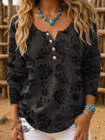 Flower Pattern Art Print Buttoned Cardigan Sweater