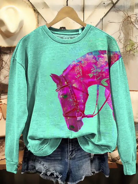 Horse Art Print Casual Sweatshirt