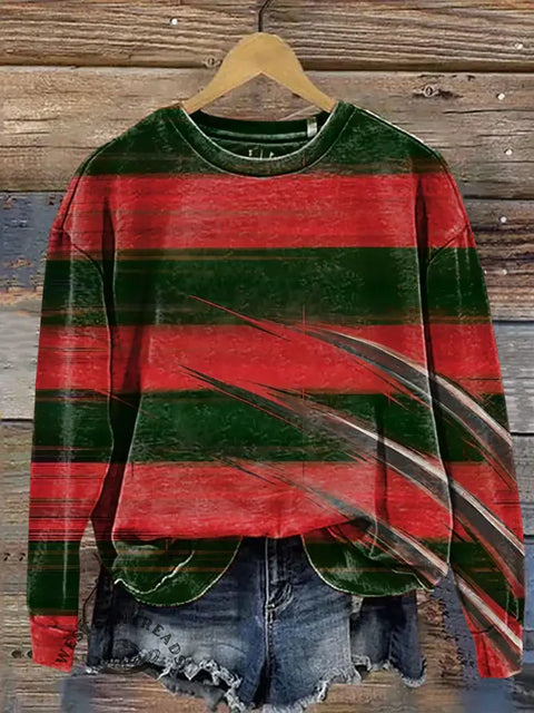 Christmas Color Stripes Casual Cotton Sweatshirt