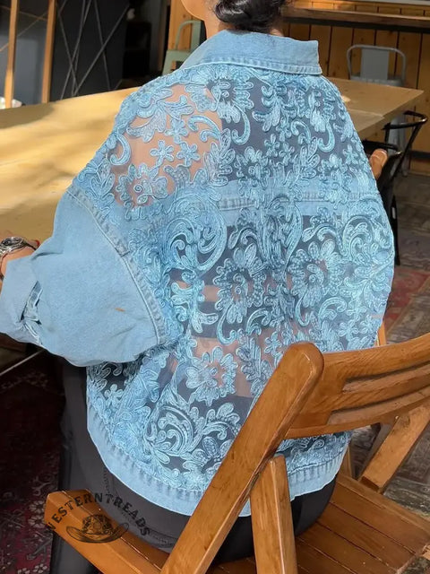 Women's Casual Lace-Patch Denim Jacket