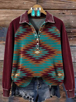 Vintage Aztec Art Print Casual Sweatshirt