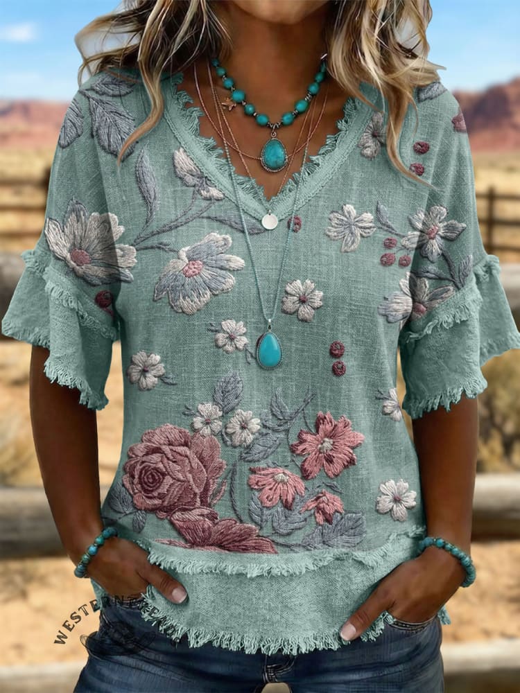 Vintage ArtPatchwork Cotton And Linen Shirt