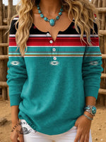 Retro Art Pattern Print Buttoned Cardigan Sweater