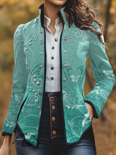 Women's Retro Floral Pattern Print Casual Jacket