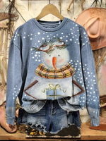 Vintage Christmas Art Print Casual Cotton Sweatshirt