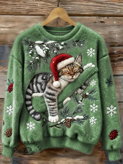 Women's Christm Art Print Cozy Plush Sweater