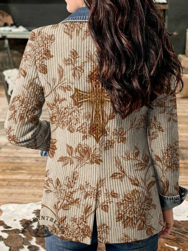 Floral Print Patchwork Denim Sweater