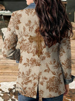 Floral Print Patchwork Denim Sweater