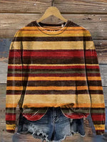 Retro Color Stripes Art Print Casual Cotton Sweatshirt