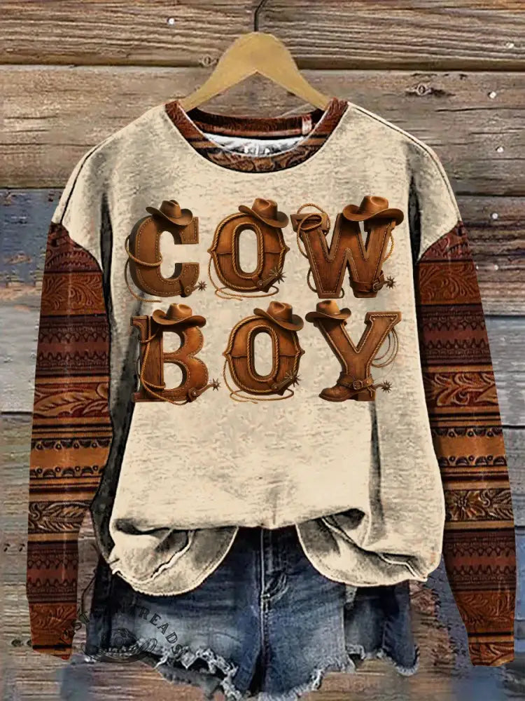 Cowboy Leather Texture Art Print Casual Cotton Sweatshirt