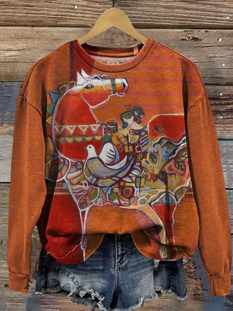 Horse Art Print Casual Sweatshirt