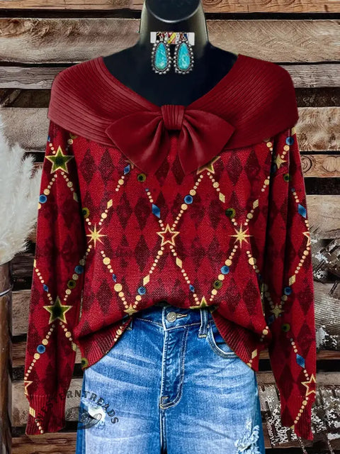 Retro Art Print Buttoned Cardigan Sweater