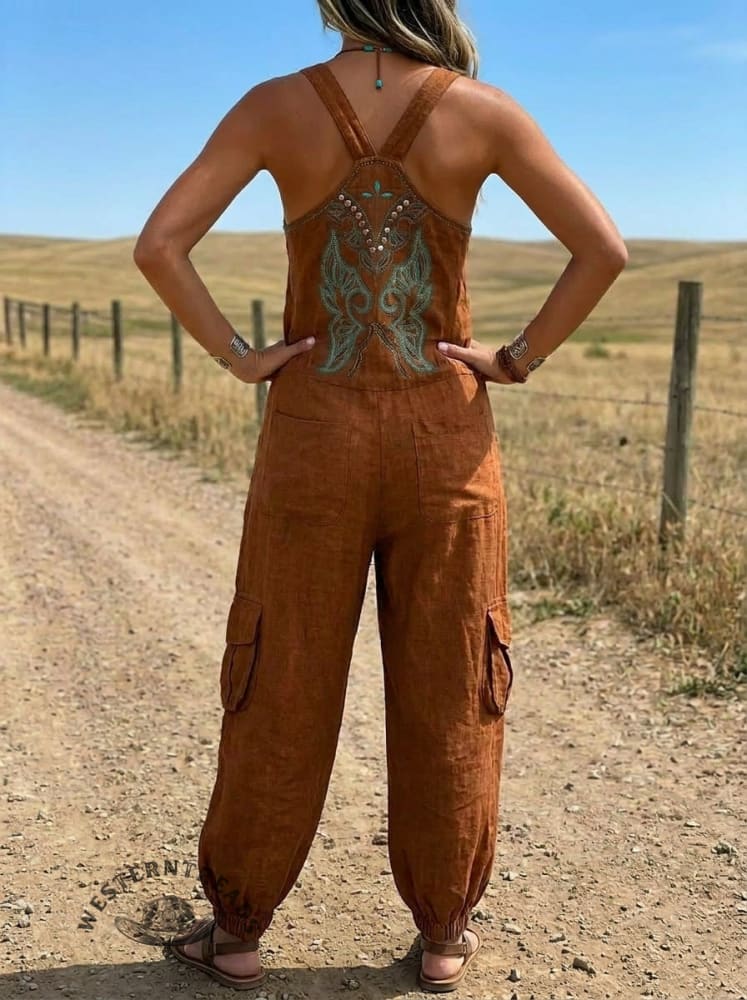 Women's Wild West Art Print Casual Jumpsuit