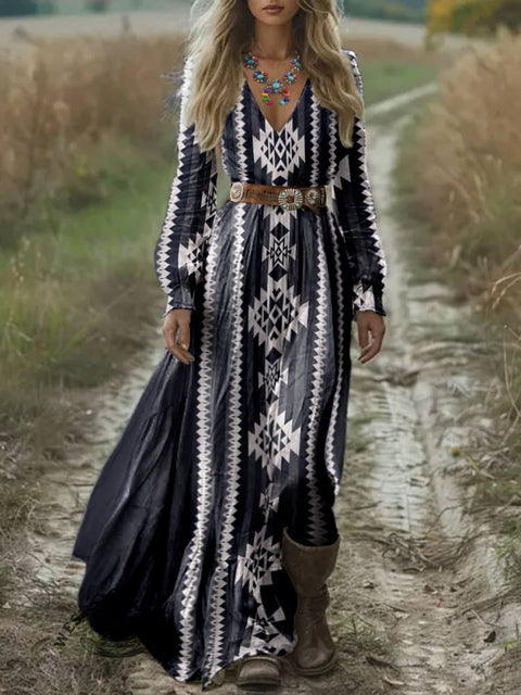 Women's Aztec Print Pocket Cotton Dress