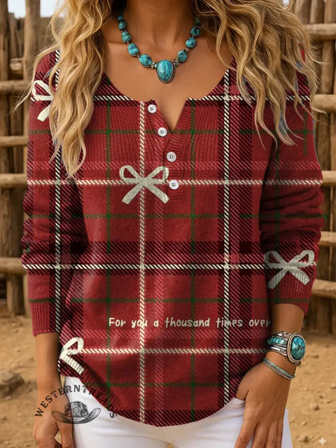 Christmas Plaid Print Buttoned Cardigan Sweater