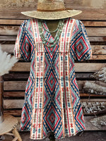 Vintage Aztec Art Contrast WesternMidi Dress