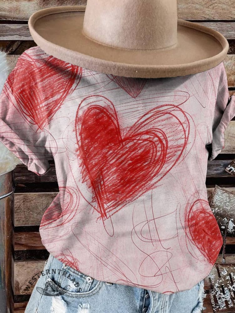 Pink Heart Print T-shirt